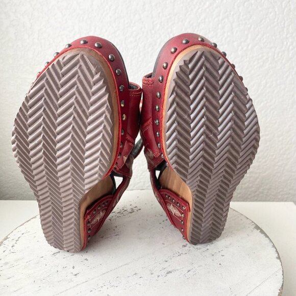 Lane Boots LEXINGTON Womens Red Wedges 9 Western Sandals Cowgirl Wooden Heels - Picture 8 of 11